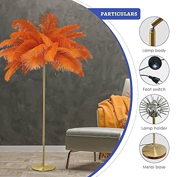 エレガントな 160cm のダチョウの羽根のフロアランプ。LED G4