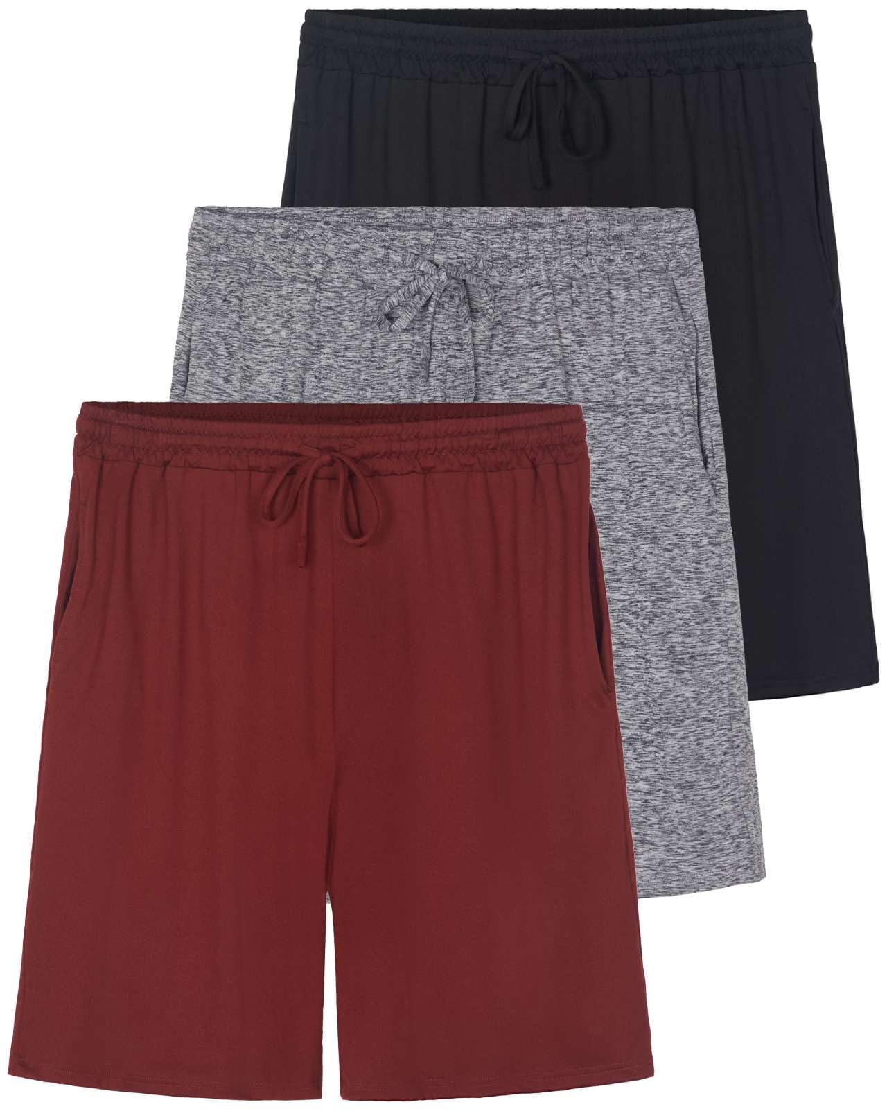 3-Pack: Men's Super Soft Pajama Shorts Jersey Knit Sleep Bottoms Sleepwear PJ Pijama Para Hombres Drawstring Waistband Pockets Modal Button Fly Essentials Lounge House Wear Comfy Casual - Set 8, XL