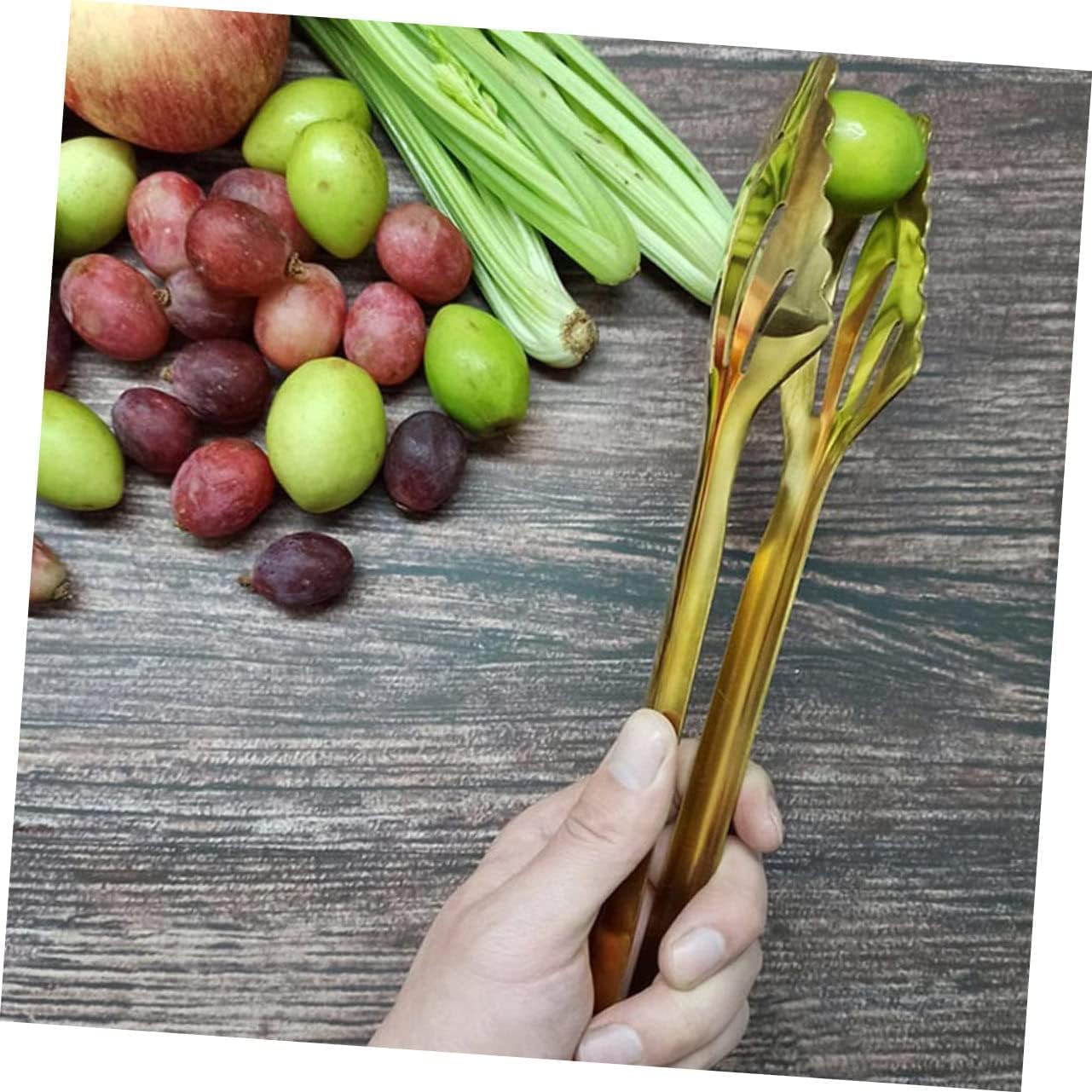 Cooking Tongs Stainless Steel Butterfly Clip BBQ Food Tongs Steak Fruit Serving Tongs(Golden)