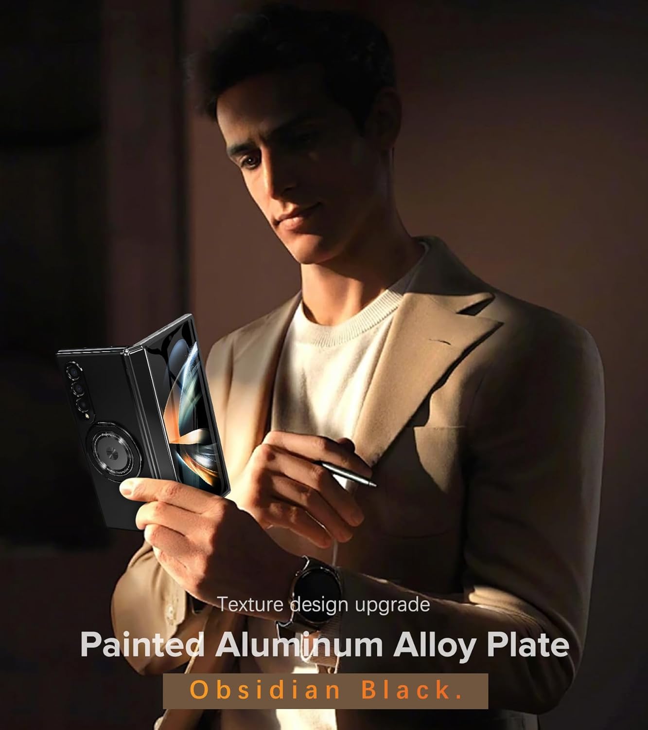 for Samsung Galaxy Z Fold 4 Case with Screen Protector, Hinge Protection Phone Case for Z Fold 4, with Mag-Safe, 360° Rotating Ring Holder, Hard PC Shockproof Full Body Protective Cover (Black)