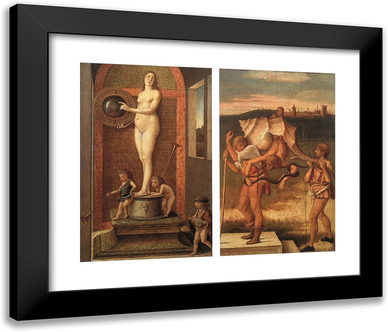 ArtDirect Bellini, Giovanni 24x20 Gold Ornate Framed Art Print with Double Matting Titled: Four Allegories Prudence and Falsehood