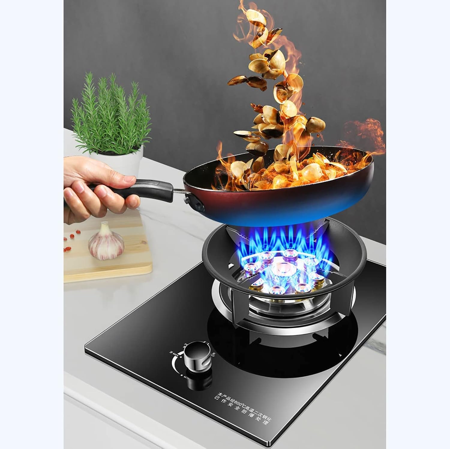 Burner Gas Cooker gas hob 5.2KW Nine Cavity Fierce Fire Hob LPG NG Built-in Stove, With FFD And Cast Iron Pan Supports [Energy Class A](Ng)