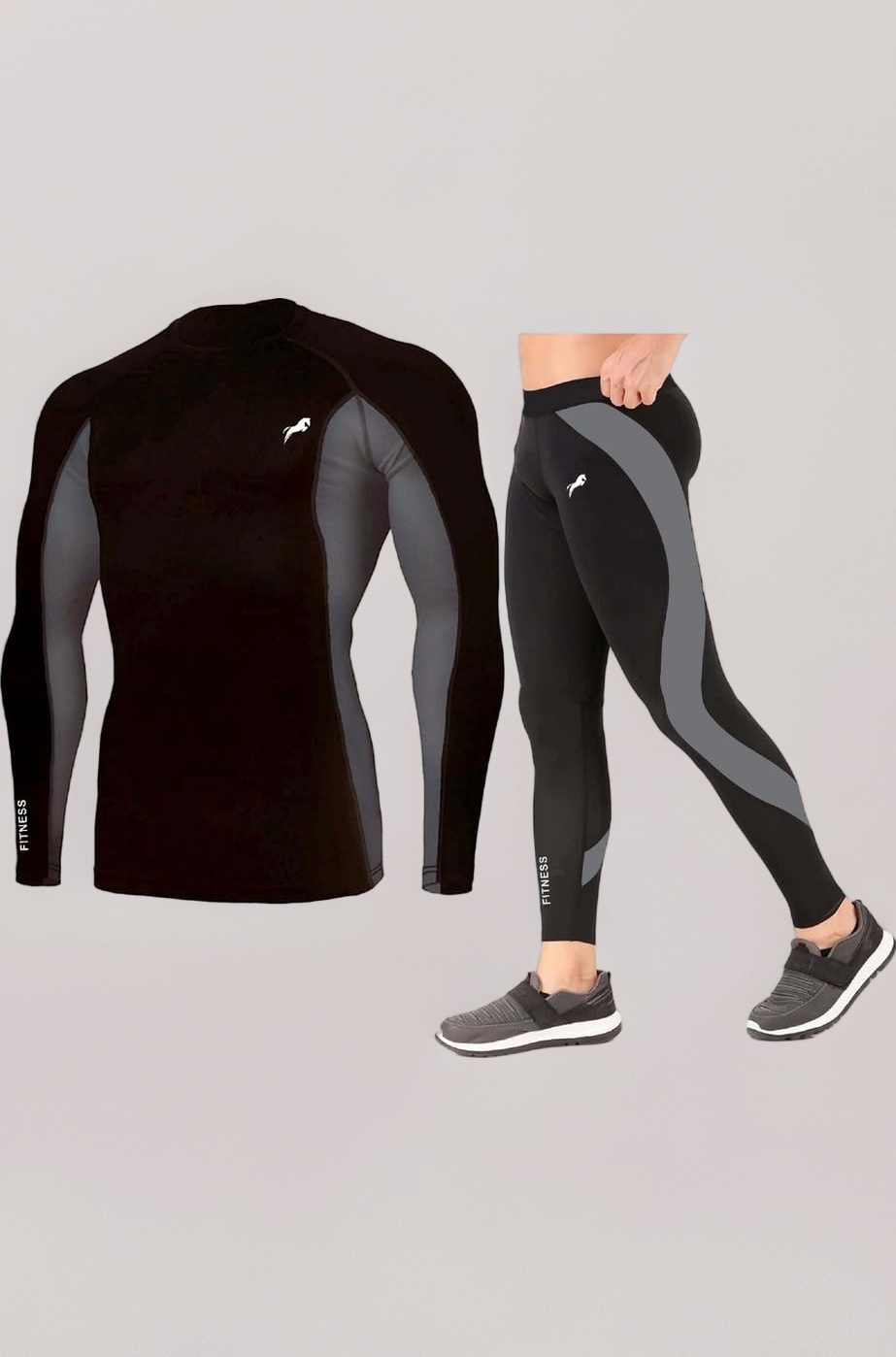 Men's Sports Running Set Compression Shirt + Pants Skin-Tight Long Sleeves Quick Dry Fitness Tracksuit Gym Yoga Suits (Set of 2)