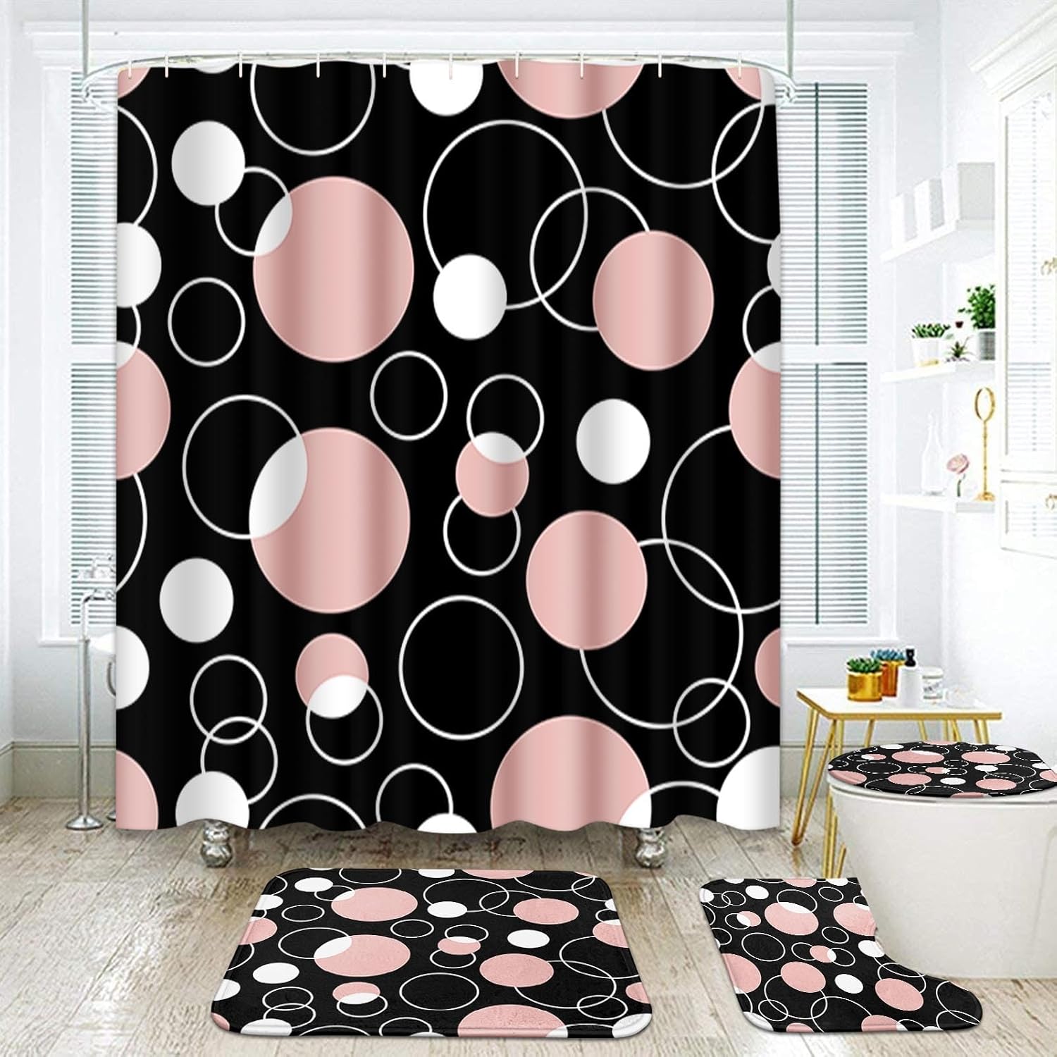 Pink And Black Shower Curtain