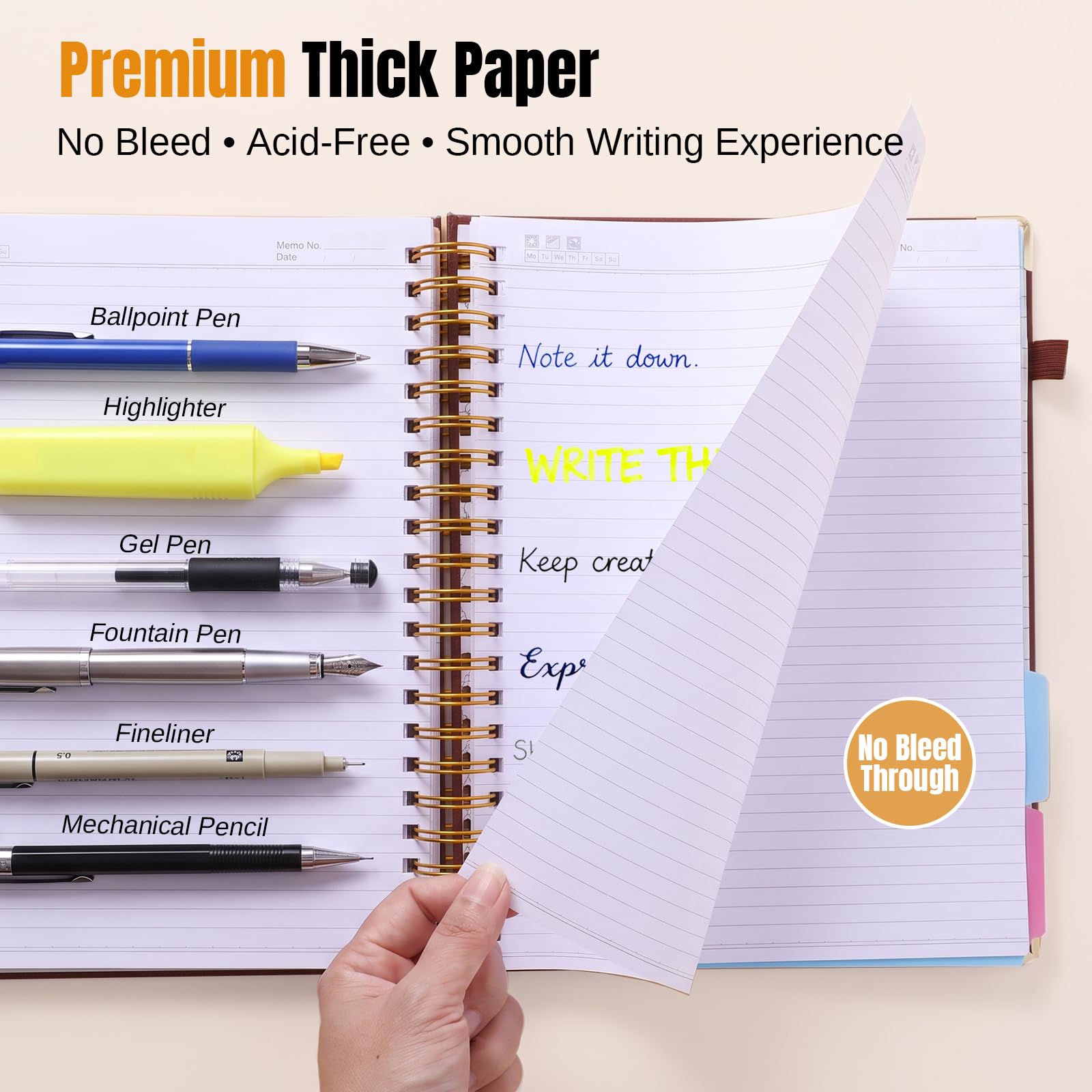Cuaderno de 5 asignaturas con separadores extraíbles, cuaderno en espiral de 8.5 x 11 pulgadas, rayas universitarias, 300 páginas, diario de cuero de tapa dura para mujeres y hombres, cuadernos de