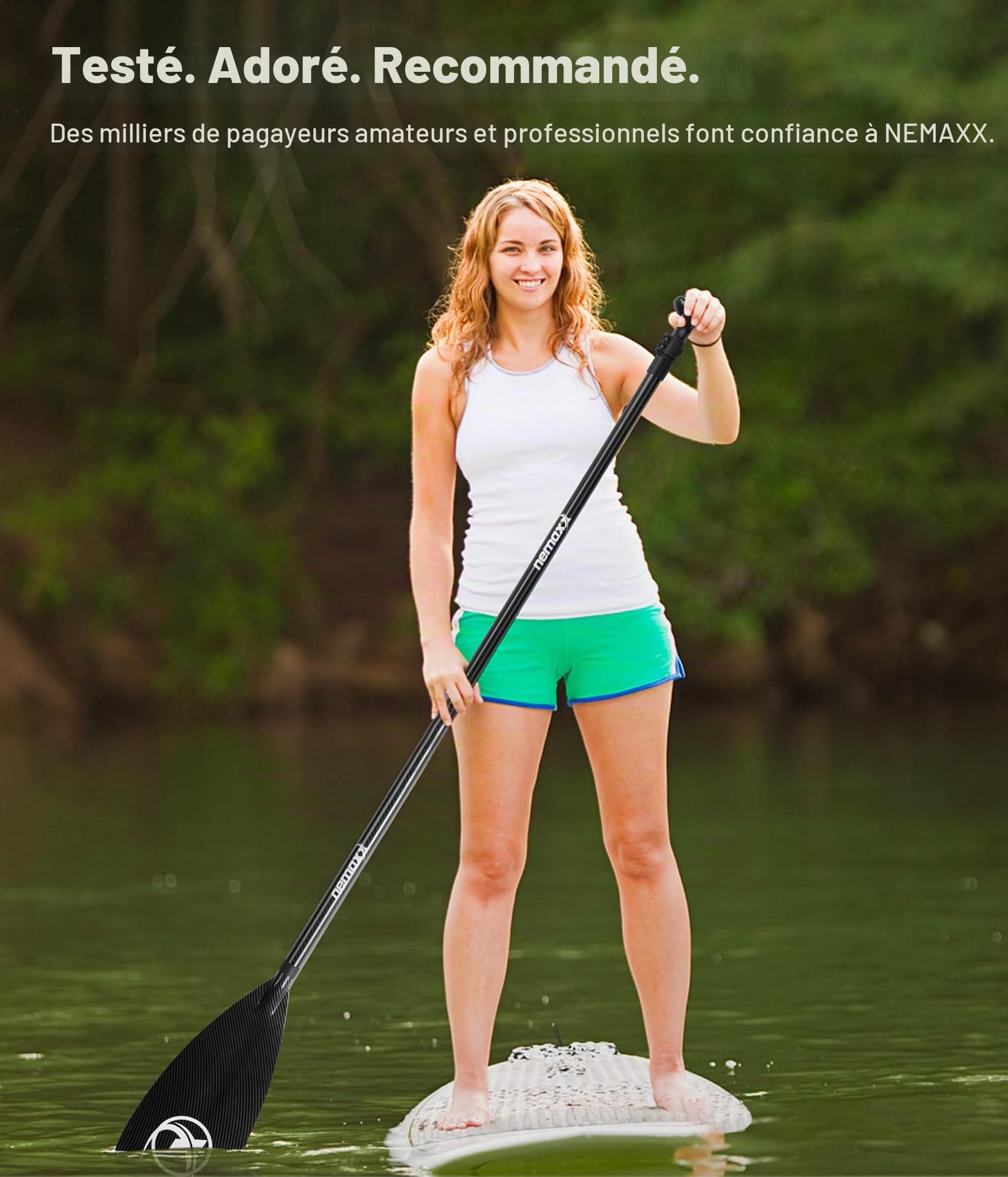 NEMAXX® pagaie Sup – 3 Parties,télescopique réglable,Aluminium/Carbone,Ultra légère,système Anti-Twist/poignée Ergonomique – pour Sup,Kayak,canoë et Bateau Gonflable (différents modèles et Longueurs)