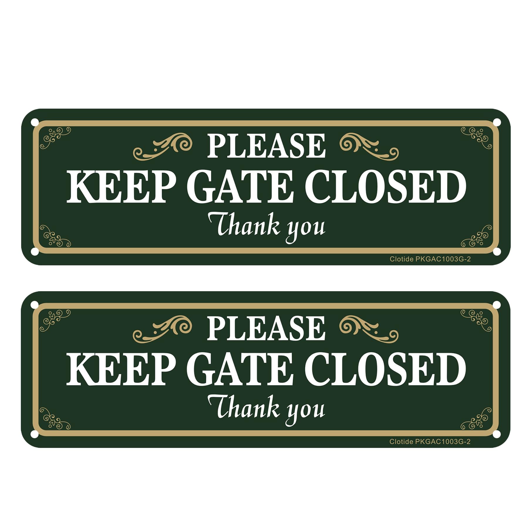 2 Pack Please Keep Gate Closed Sign, 10 x 3 Inches Rust Free Aluminum