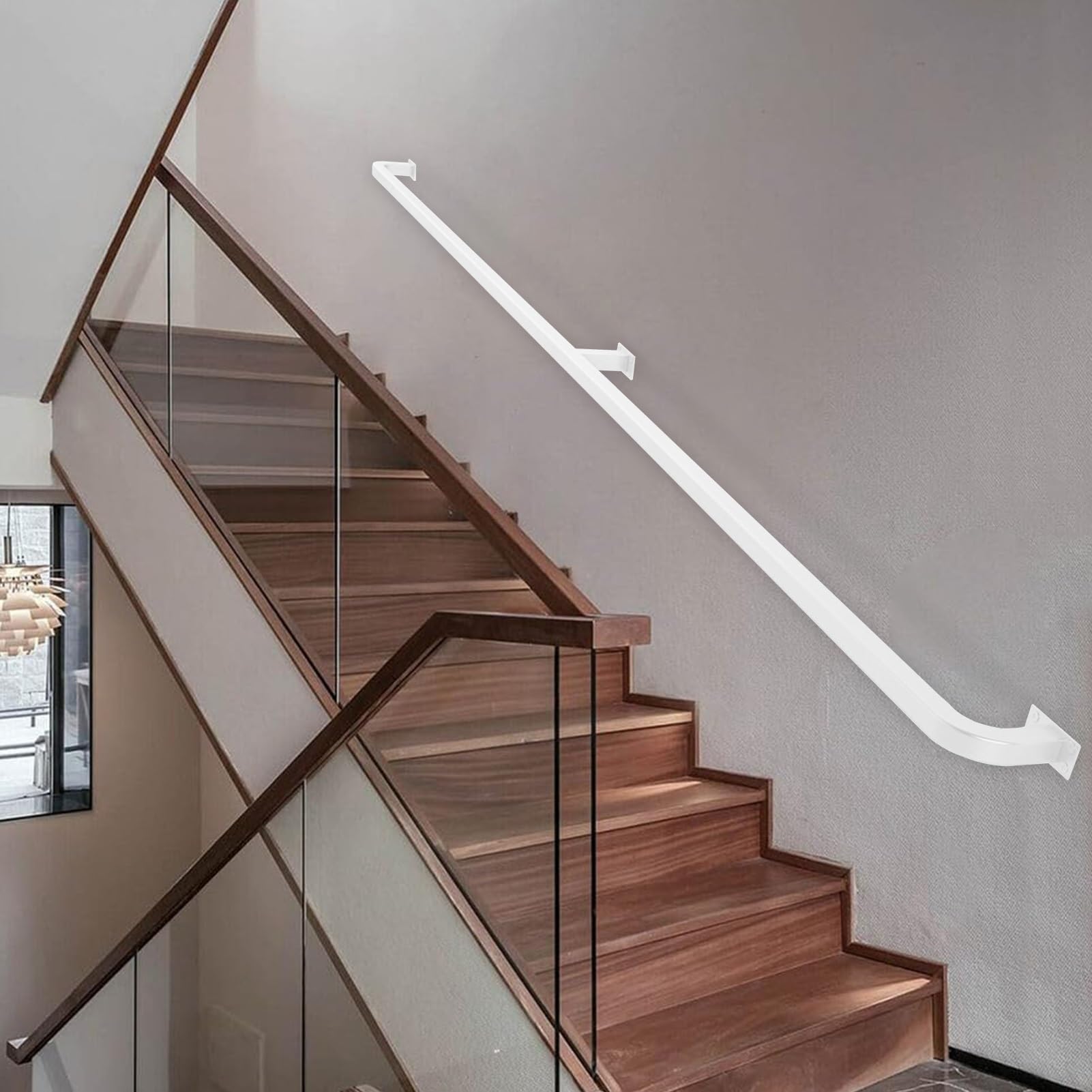 LWJSOCP Stair handrail Wall Mounted Stair Handrail Complete Kit, White Square Tube | Industrial Galvanized Handrails for Indoor or Outdoor Garage Entrance Stairs, Safety Support Bar for Corridor (
