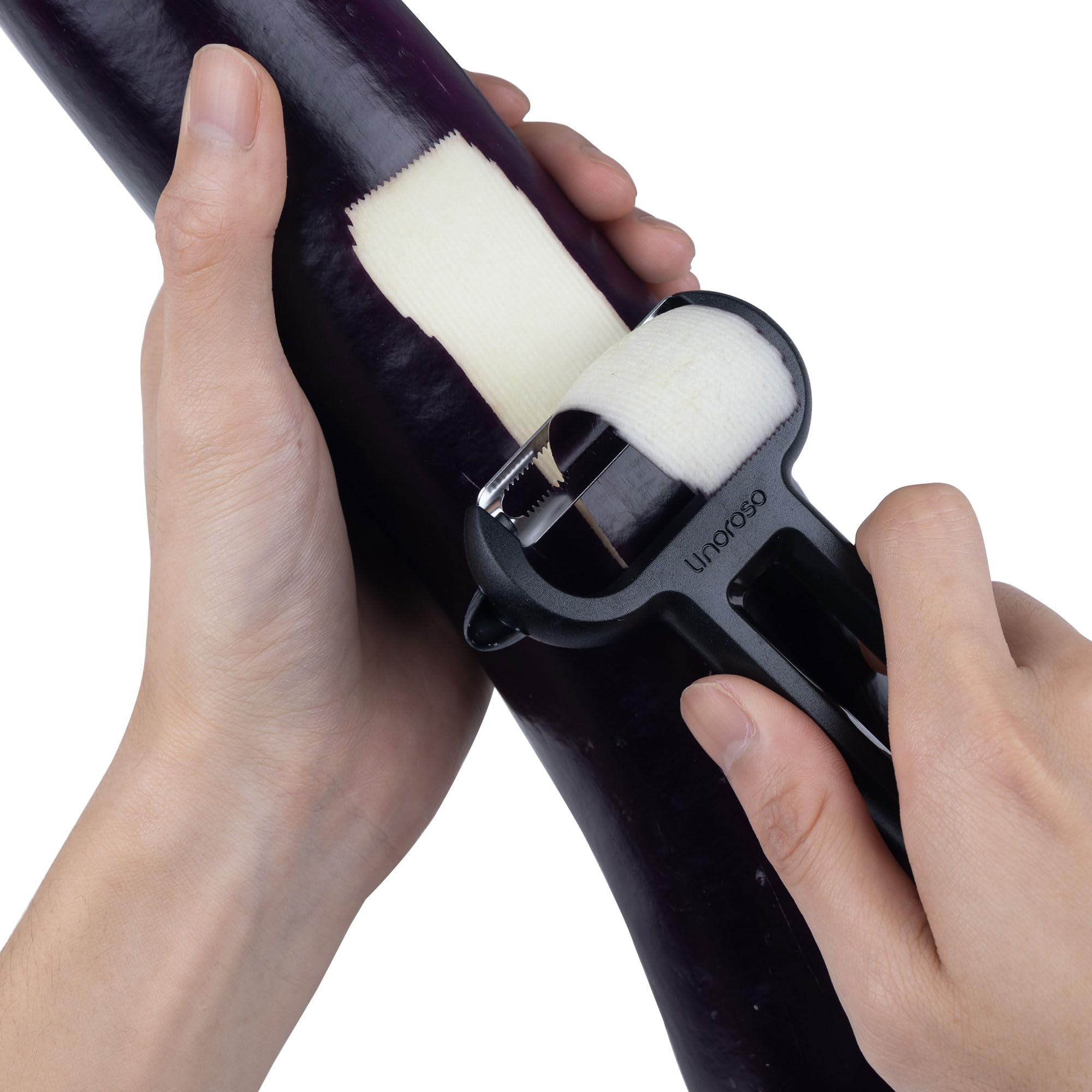 Linoroso Pelapatate Professionale Seghettato di Tipo Y con Punta per Pela Patate e Verdura Frutta, Affilato e Liscio, Impugnatura Confortevole - Nero Classico
