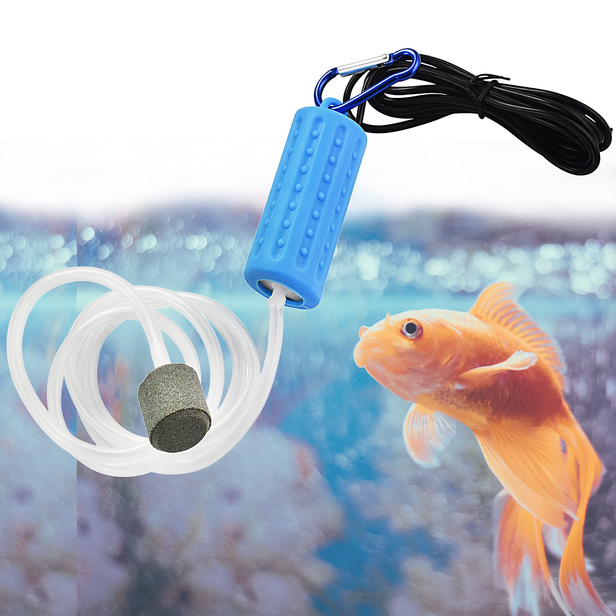Qpets® Quietest Aquarium Air Pump, Fish Tank Aerator Bubble Maker, Air Stone and Hose Included, Low Power Usage, USB Oxygen Pump for Aquarium