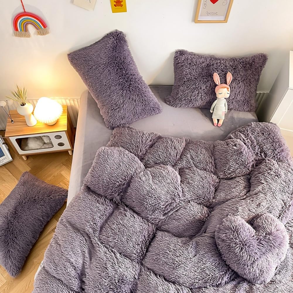 毛布 140×200 Amazon.com: chovy Faux Fur Plush Purple Comforter Sets Queen