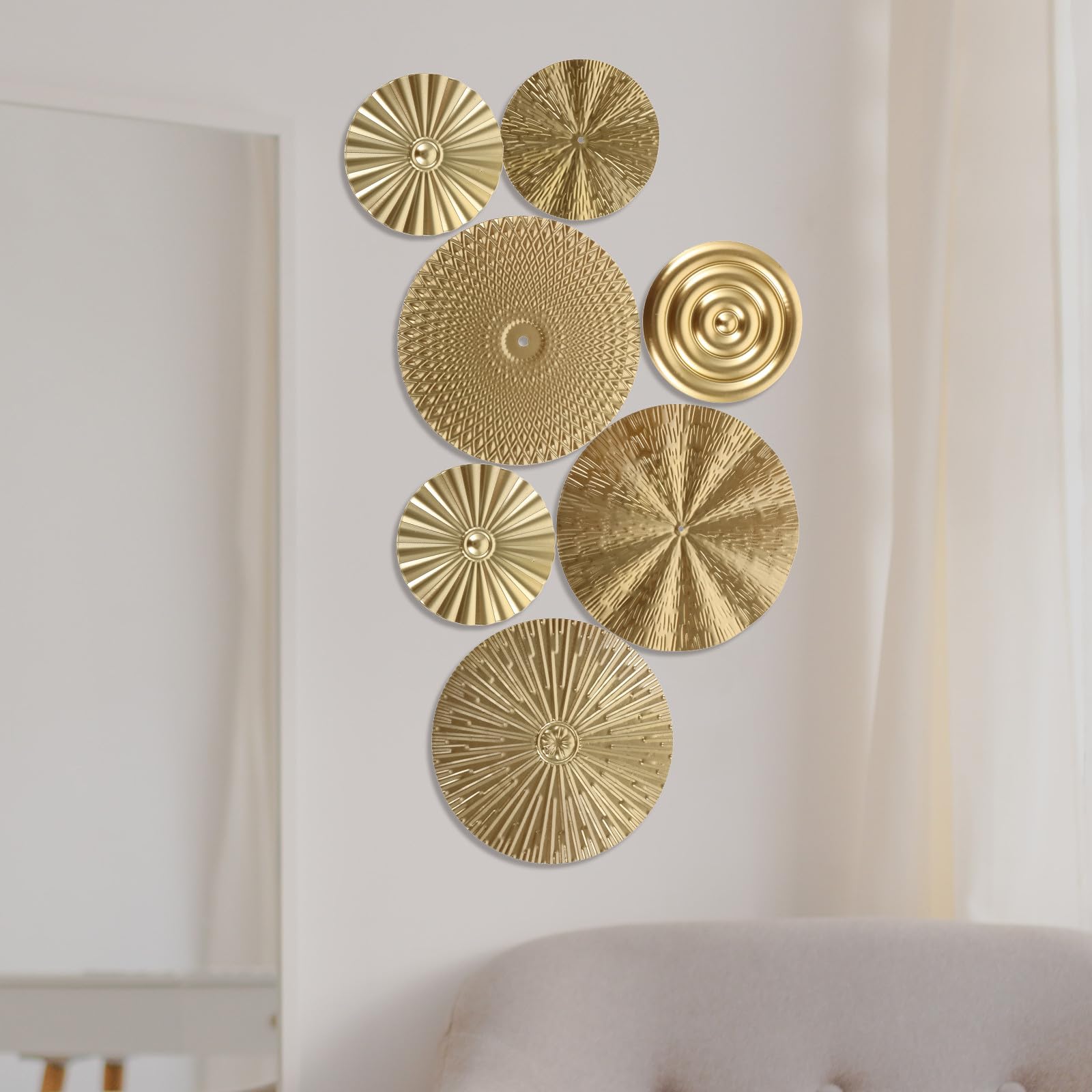 Luxshiny Decorazione da Parete in Metallo Dorato Motivo Circolare, Scultura Murale Resistente per Soggiorno, Bagno e Camera da Letto, Set da 1 Pezzo per Arredamento Casa e Ufficio
