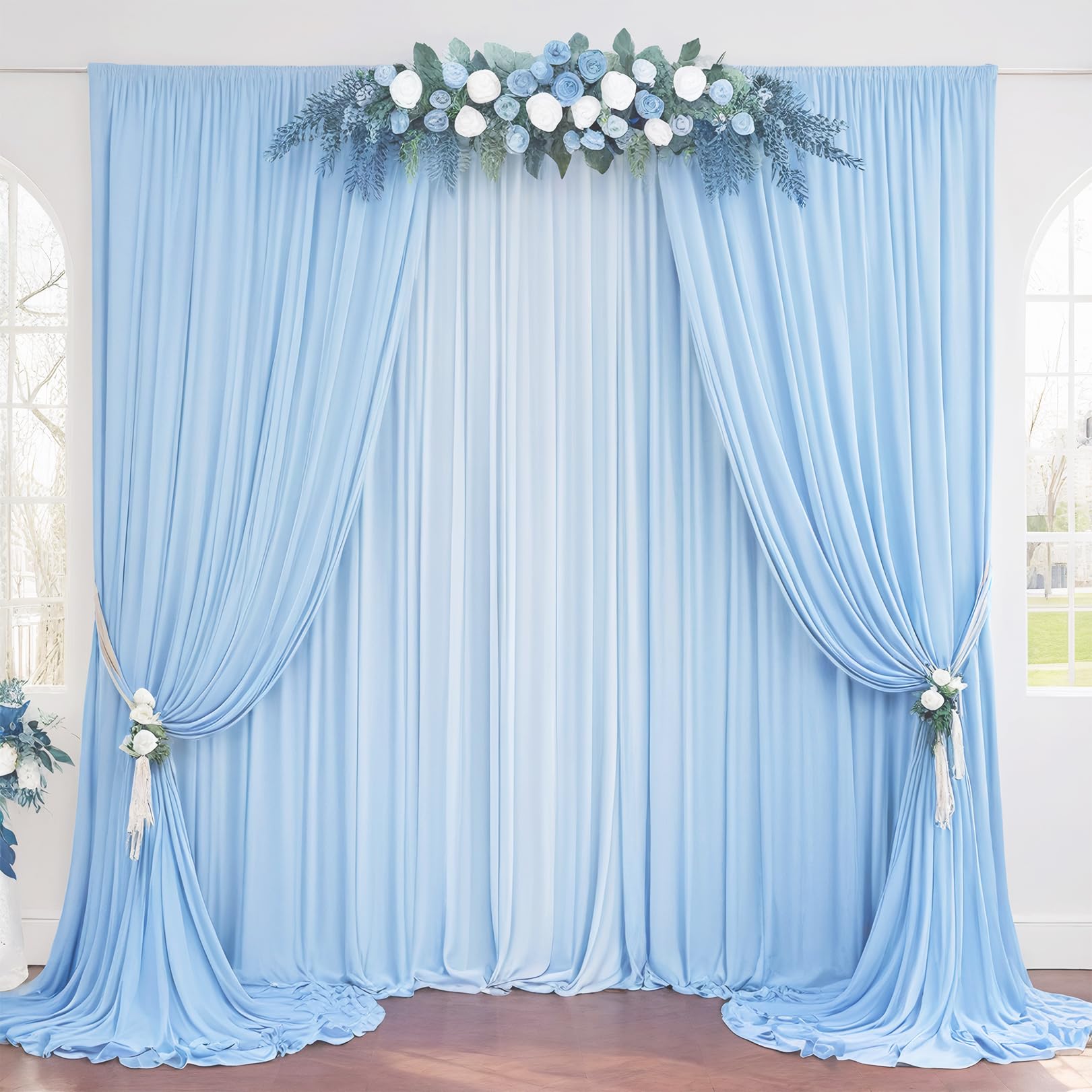 DUOBAO 10ft x 7ft Wrinkle-Free Baby Blue Photo Photography Backdrop Drapes 2 Panels 5x7ft for Wedding Birthday Party Background Baby Shower, Light