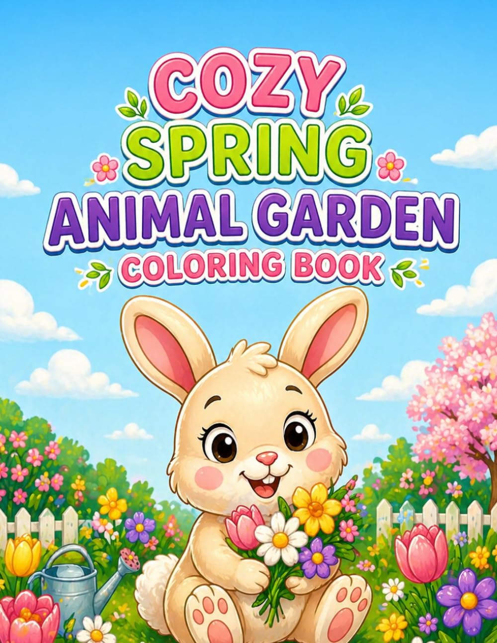 Cozy Spring Animal Garden Coloring Book: Adorable Bunnies, Baby Deer, Ducklings, Hedgehogs, and Sweet Garden Scenes for Kids and Adults