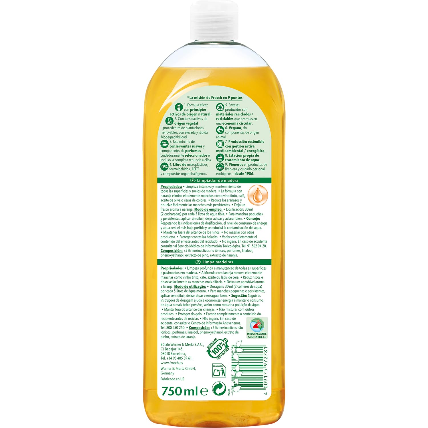 Frosch Limpiador Ecológico de Madera 750ml Spray - Limpieza y Mantenimiento Suelos y Superficies Madera - Fórmula Pino y Naranja - Elimina Manchas Difíciles — view 3