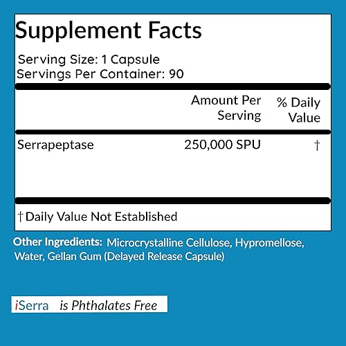 Miniatura 4 de iSerra 250,000 SPU Serrapeptasa Enzima - 90 cápsulas de máxima fuerza - hasta 12 veces más potente que otras serrapaptasa - Tecnología de liberación