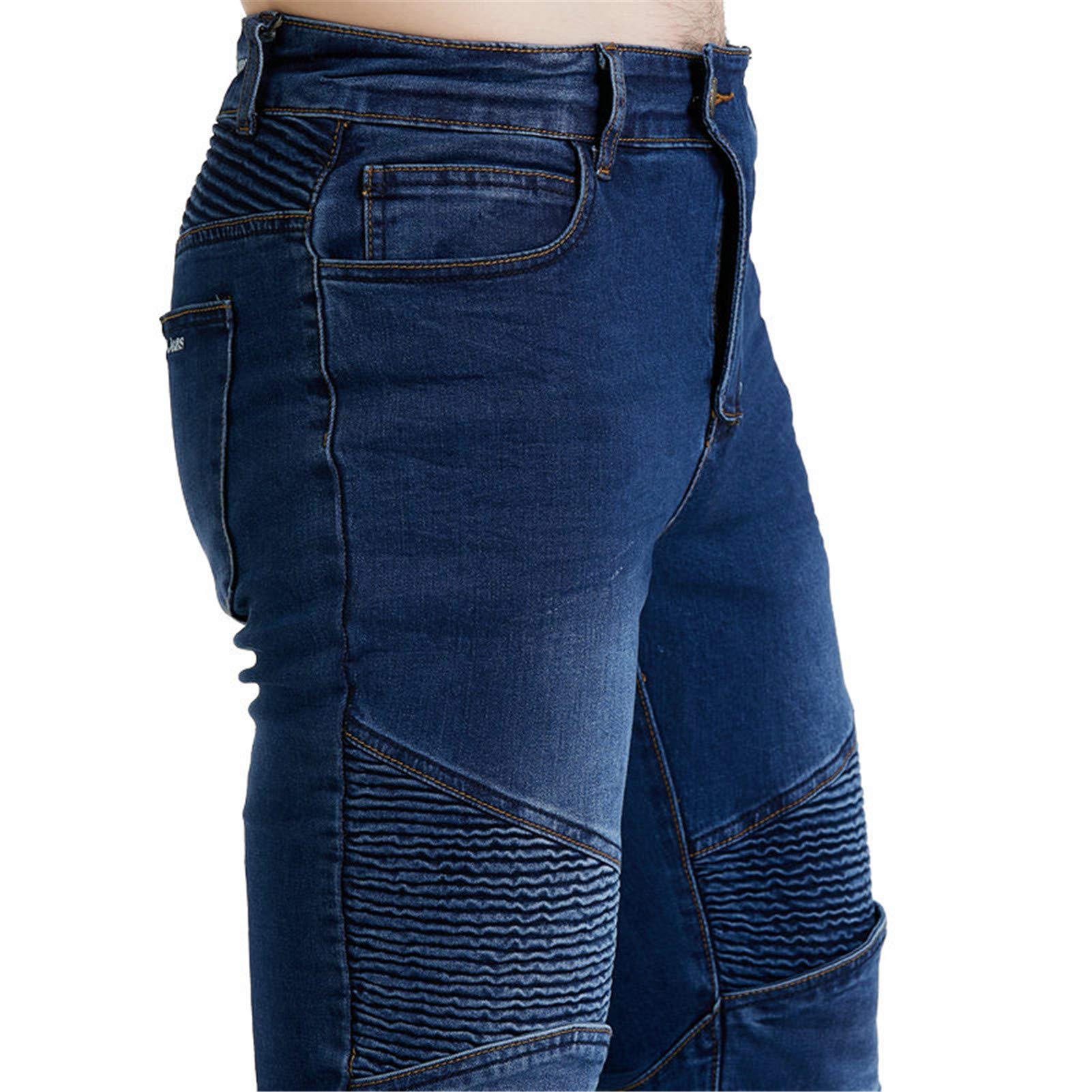 BEDSETS Pantaloni Moto Da Uomo, Pantaloni Jeans Denim Pantaloni Motocross, Con 2 Paia Di Jeans Imbottiti Protettivi, Con Fodera Protettiva (Blue,4XL)
