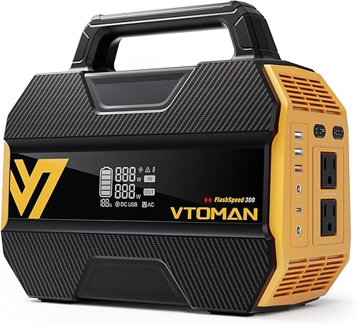 VTOMAN FlashSpeed 300 Estación de energía portátil de 300 W, generador solar de 230 Wh con batería LiFePO4, 3000 ciclos, PD 100 W USB-C, 6 salidas