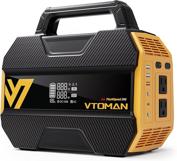 VTOMAN FlashSpeed 300 Portable Power Station, 300W 230Wh LiFePO4 Battery with 3000 Life Cycles, 100W PD USB-C Fast Charge, 6 Outputs for Outdoor Camping, Home Backup, RV, Off-Grid
