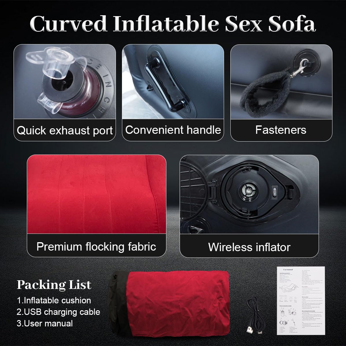 Fauteuil Gonflable Multifonction, Canapé Inclinable Ergonomique avec Pompe à Air Intégrée, Structure Renforcée Grande Capacité de Charge, Confort Haut de Gamme Couleur Rouge