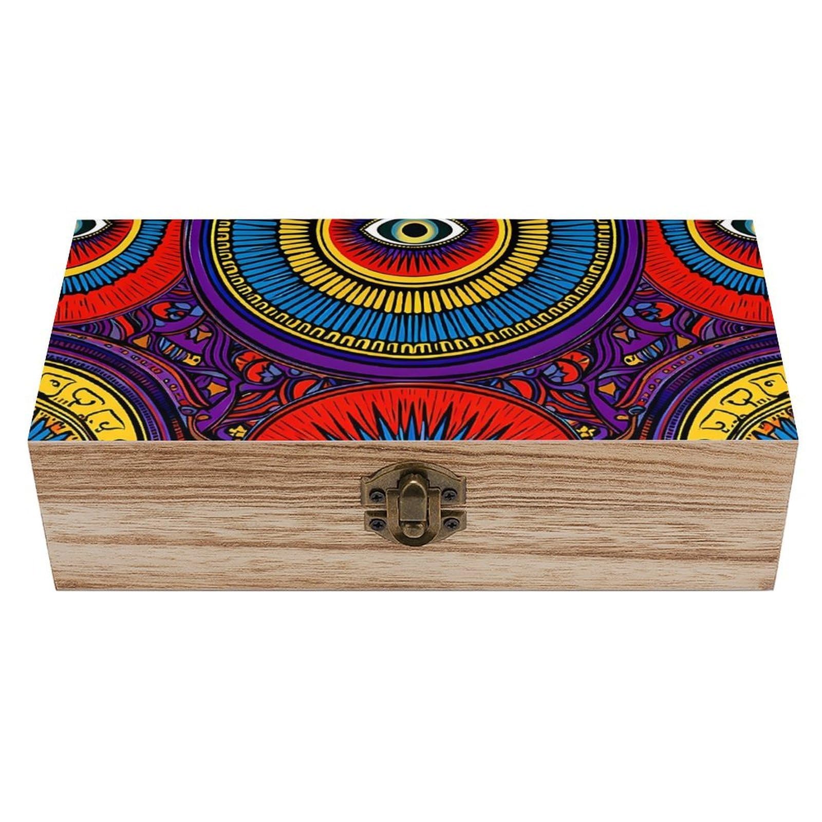 SMAZDFXX Abstract Eyes Wheel Circles Swirls Mandala Art Wooden Storage Box With Hinged Lid Decorative Front Clasp Keepsake Boxes