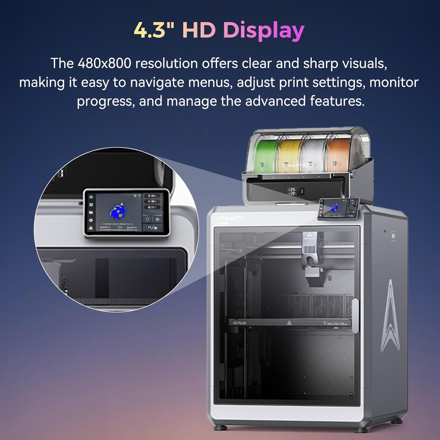 Creality Official K2 Plus Display Screen Kit, Original 480x800 Pixel LCD K2 Plus Touchscreen Kit, 4.3" HD Touch Panel Kit, Durability and Quick Replacement Parts for Creality K2 Plus 3D Printer