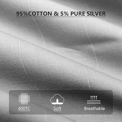 Miniatura 2 de Sábanas Earthing Grounding tamaño Queen (gris), algodón y fibra plateada para mejorar el sueño y el bienestar (gris, Queen (60 x 80 x 15 pulgadas)