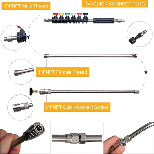 Miniatura 3 de Xiny Tool Pressure Washer Extension Wand, 10 Pack Power Washer Lance with 6 Atomization Nozzle Tips,1 Gutter Cleaner Attachment Curved Rod, 1/4"