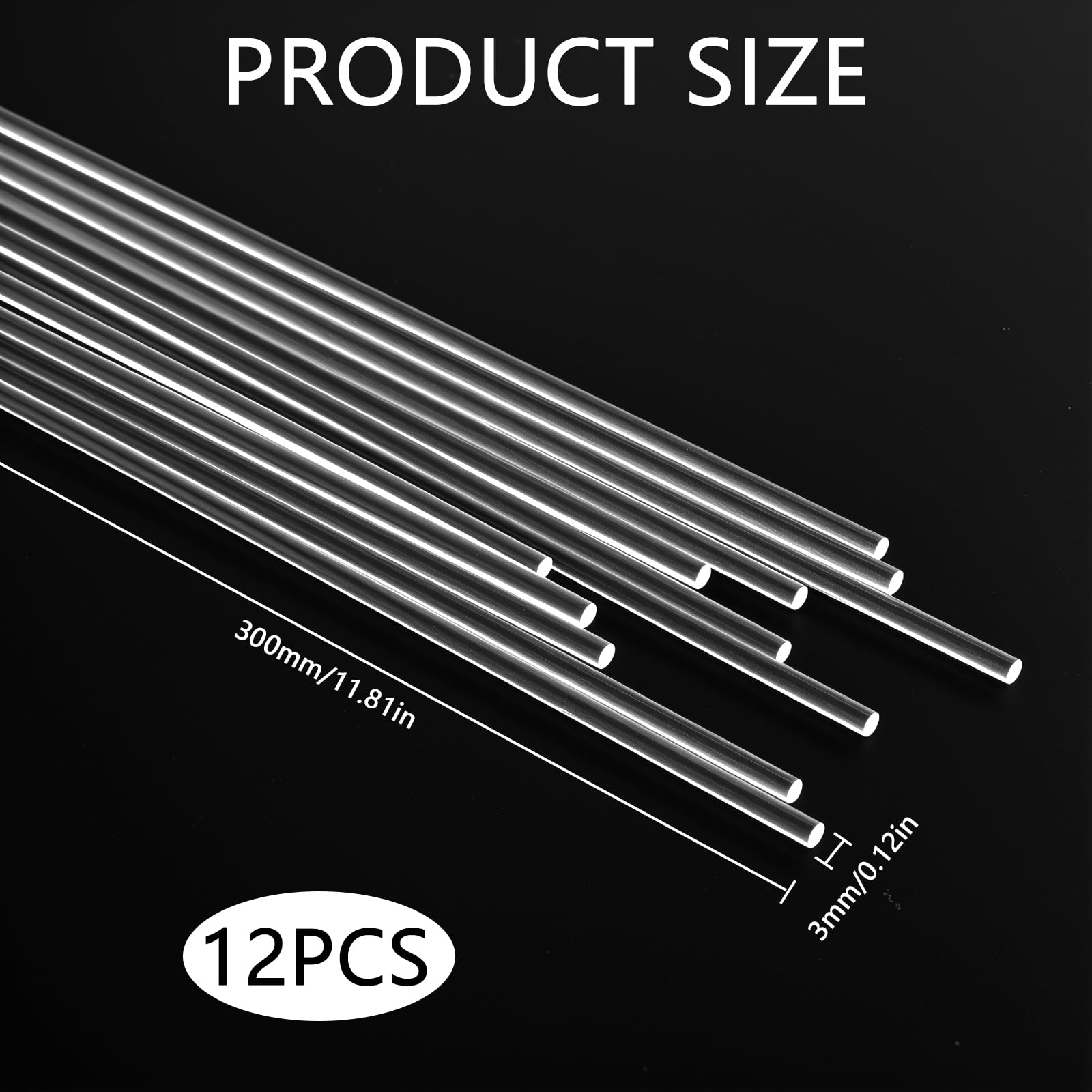 Set 12 Aste Acriliche Trasparenti 3mm x 300mm Bacchette PMMA Tonde per Fai da Te, Modellismo, Decorazioni, Artigianato, Supporti Luce, Vetrina