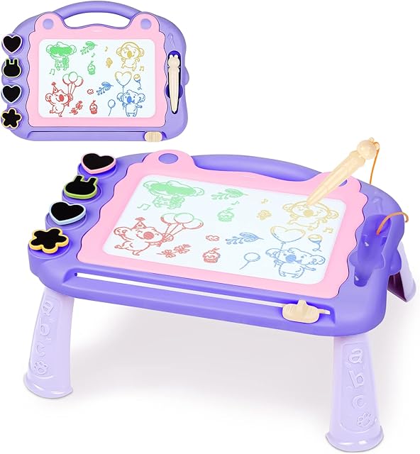Sarsumir Magnetic Drawing Board, 30×23cm 4Colors Doodle Scribble Board Erasable Sketch Writing Pad with 4Stamps & Removable Legs Educational Toy for 2 3 4 5 6 Year Old Boys Girls Kids Toddlers, Purple