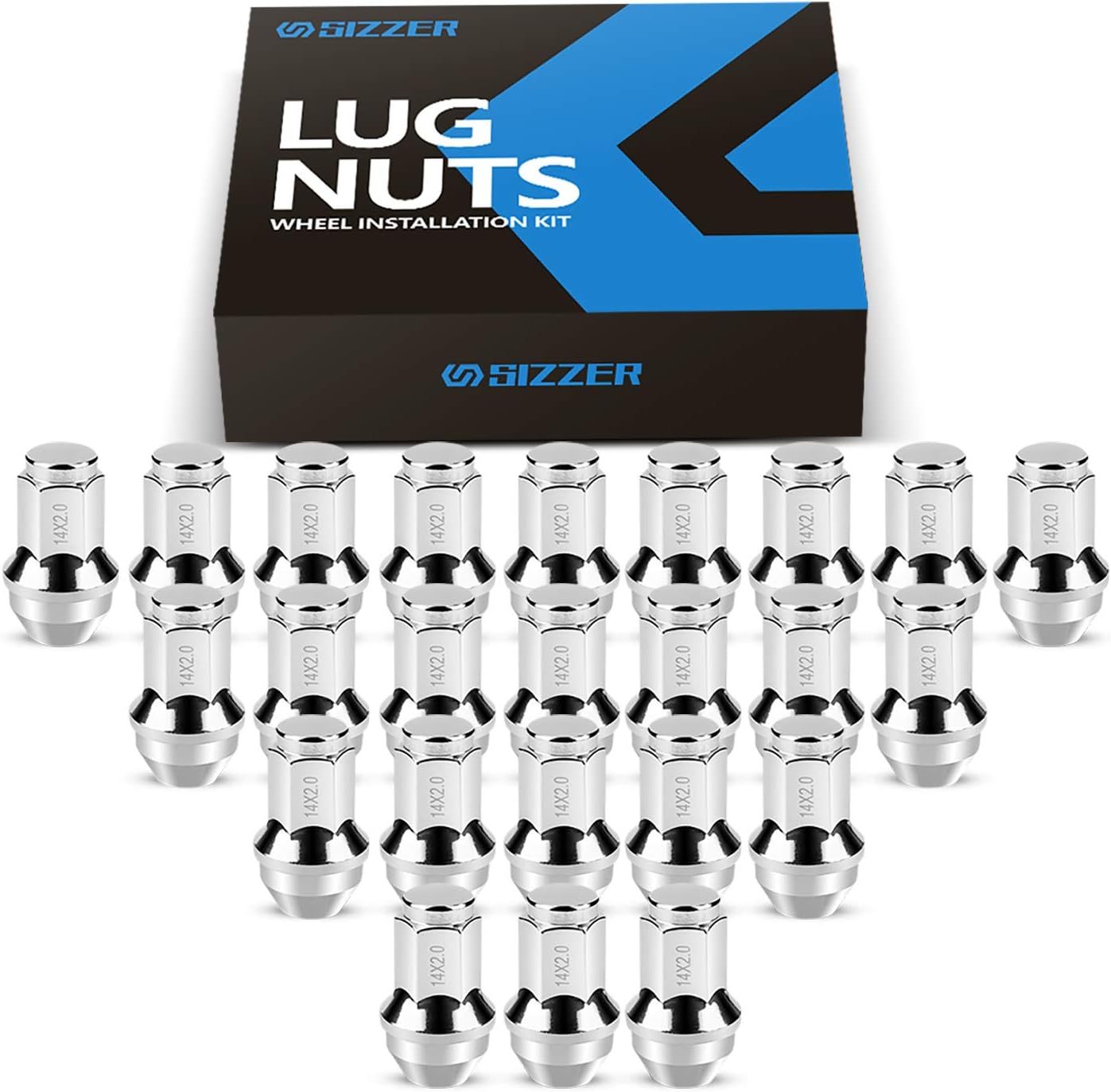 SIZZER M14x2.0 Lug Nuts 2” Long 13/16" Hex Bulge Acorn Aftermarket 14mmx2.0 Wheel