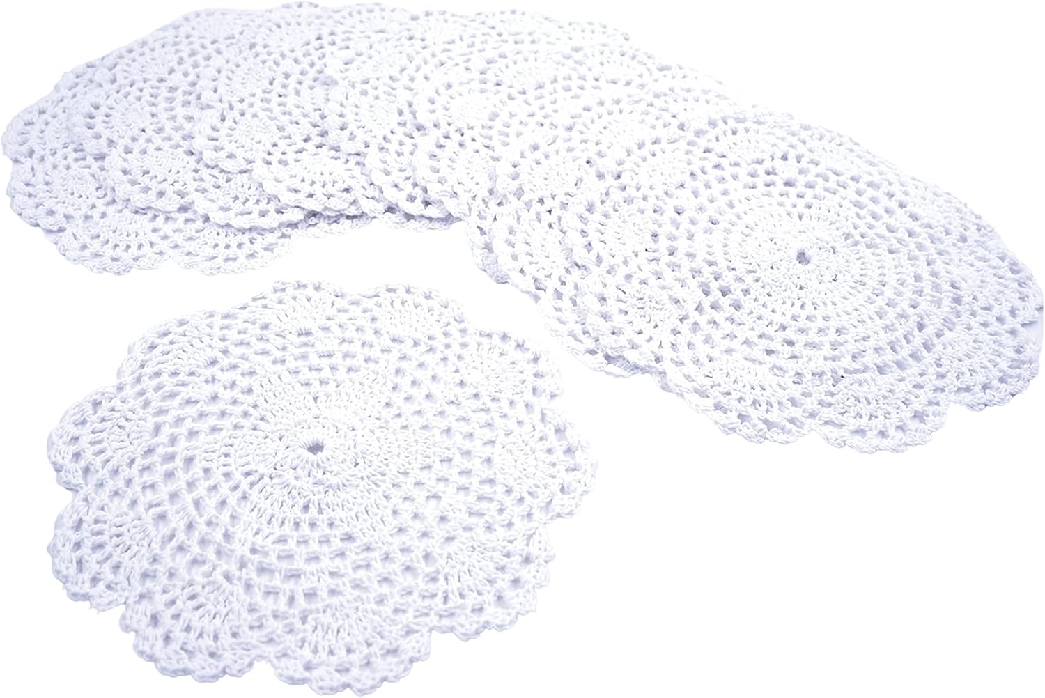 Phantomon 8 Inch Doilies Crochet Round Lace Doily Handmade Placemats 100% Cotton Floral Crocheted Coasters, Flower Design, Pack of 8 (White)