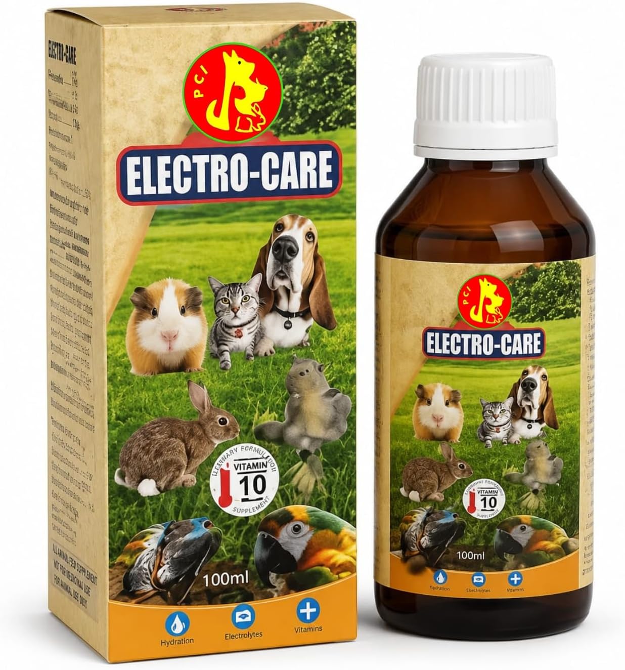 Pet Care International (PCI) Electro Care || for Heat Stress, Loose Motion, Dehydration || in Birds, Dog, Cat, Reptiles, Hamster, Marmoset, Iguana, Gecko, Dwarf, Gerbil Healthcare (100ml)