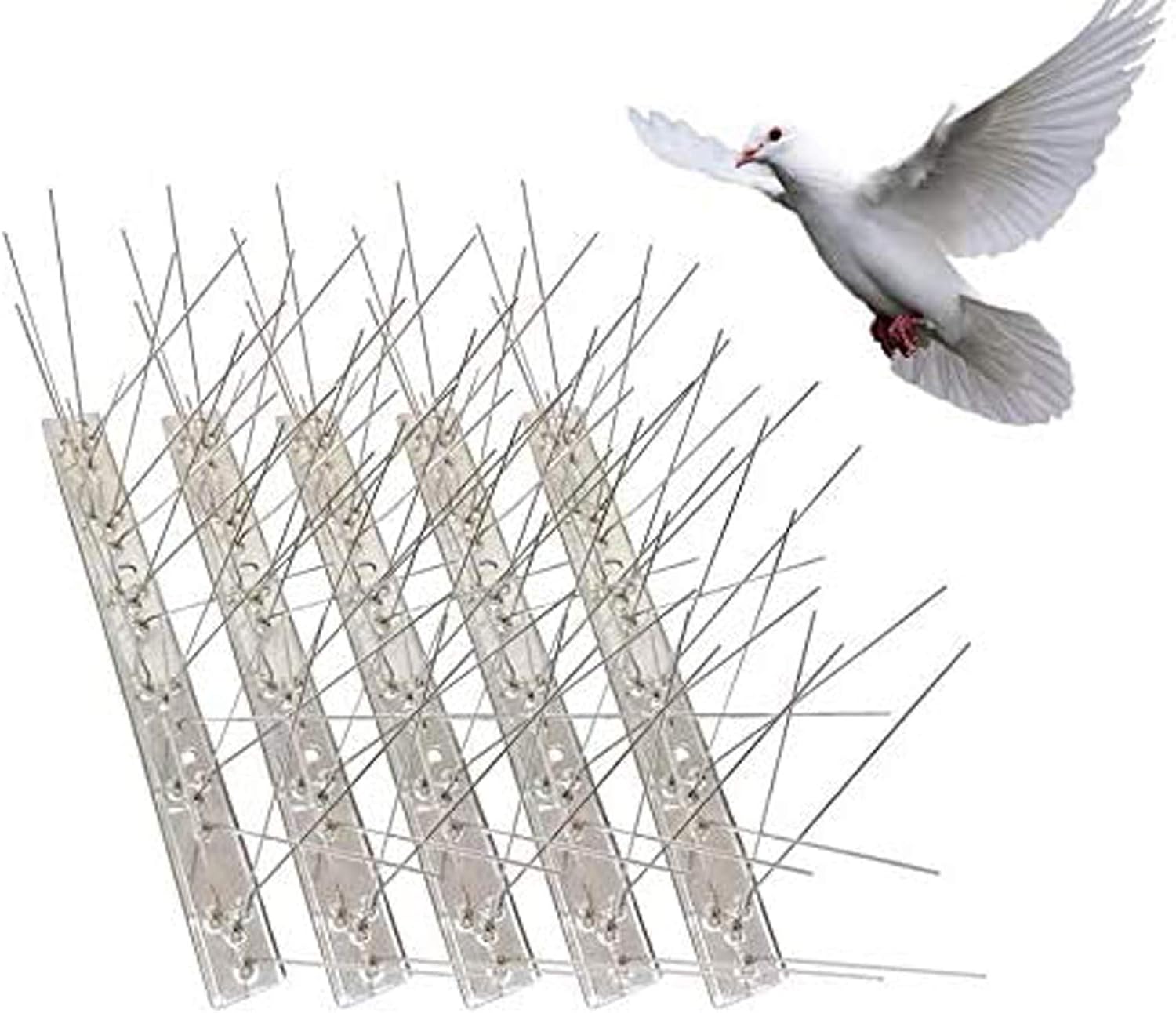 Bird Spikes for Pigeons, Small Birds, Cat, Anti More Bird Nests & Poop, Assembly Stainless Steel Bird Deterrent Spikes 5 Strips 4 Feet…