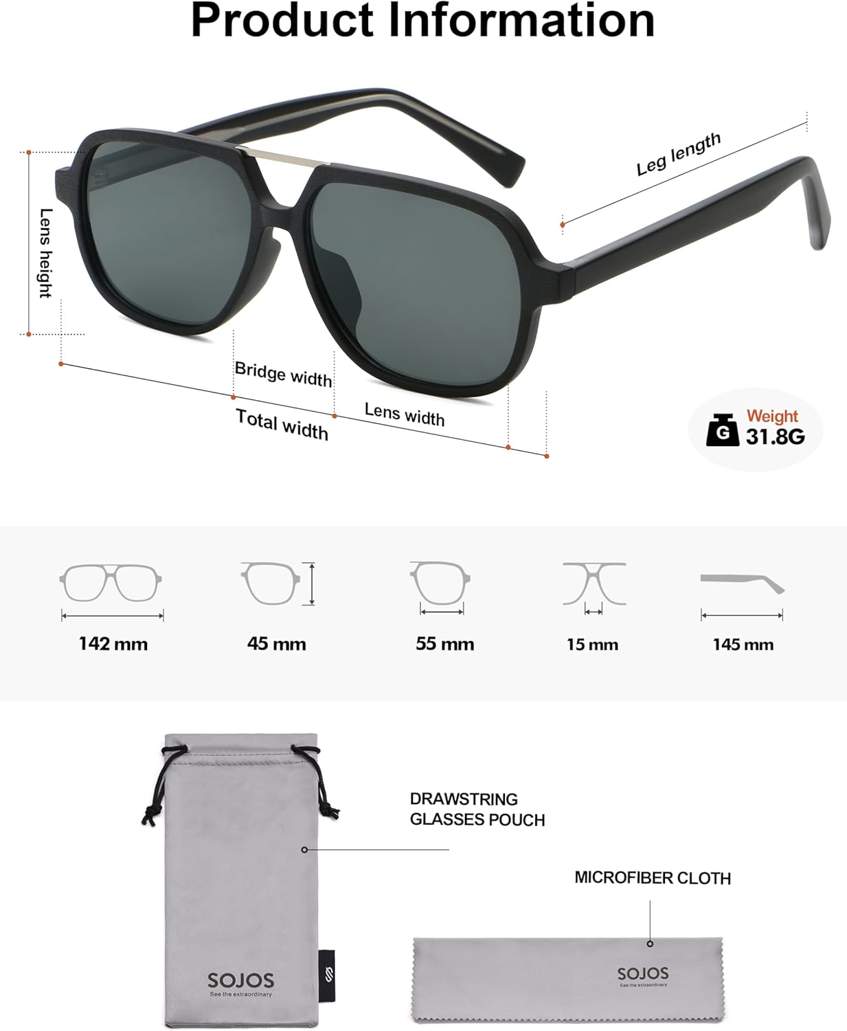 SOJOS Retro Aviator Sunglasses Womens Mens Vintage Double Bridge Sun Glasses 70s 80s 90s Shades SJ2399 - Image 5