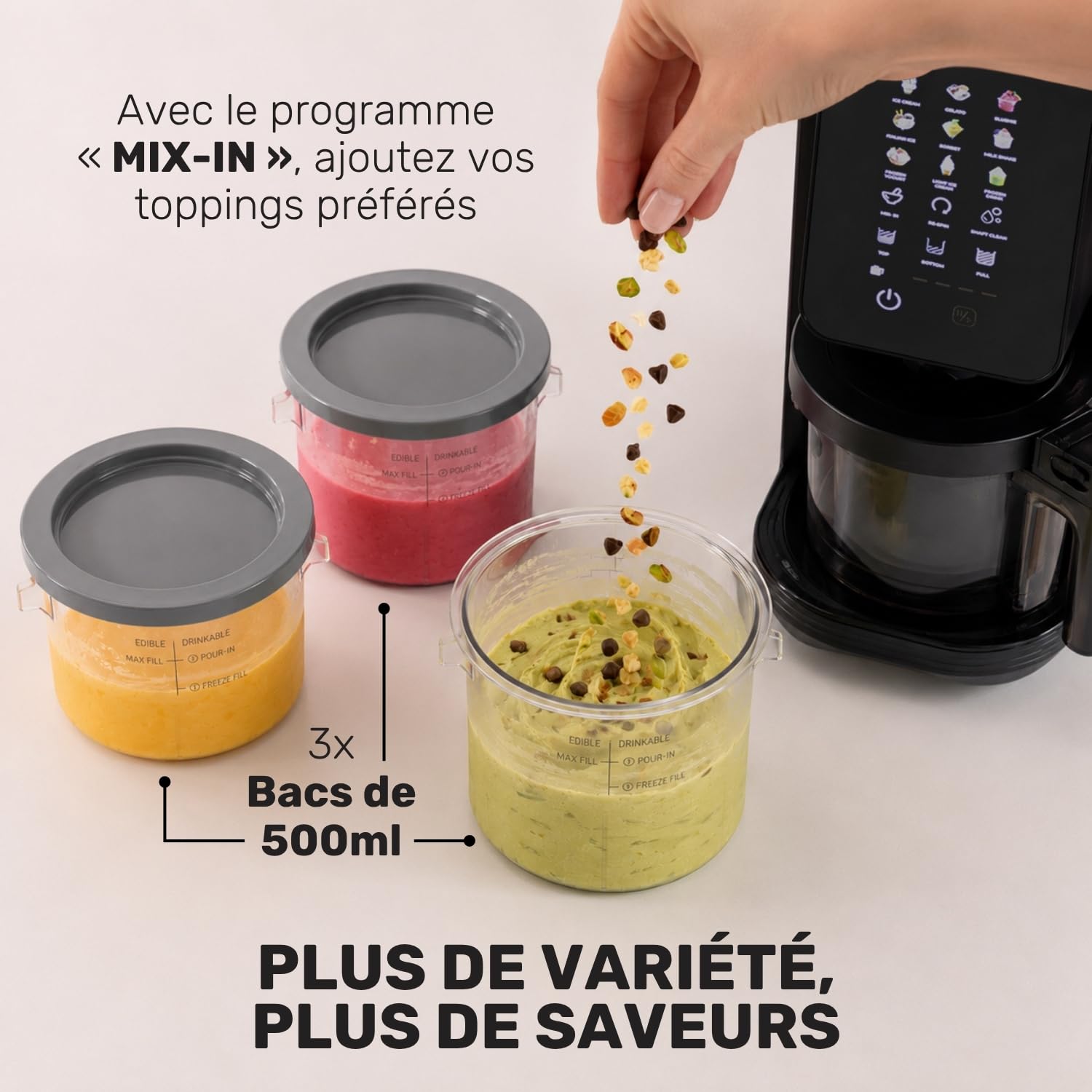 Taurus Sorbetière électrique Gelato Flow avec 12 programmes et 3 récipients | Transformez des ingrédients naturels en glaces crémeuses, sorbets et desserts glacés pour profiter à tout moment