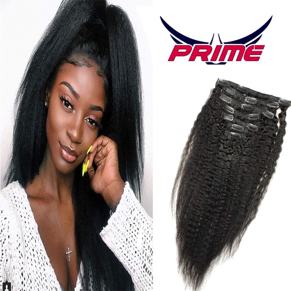 Oylove Hair Brazilian Remy Kinky Straight Clip In Hair 8a Grade Coarse Yaki Hair Extensions 8pcs/set 120g Brazilian Virgin Remy Human Hair 1 Set 12-22Inch (1 bundle 12inch, natural black)