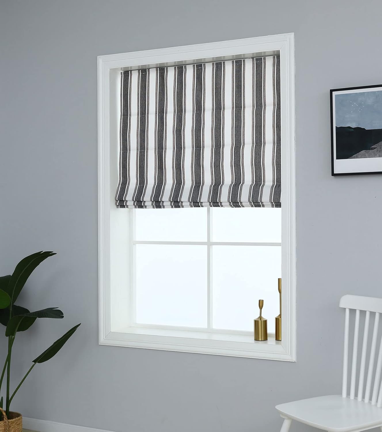 Everyday Celebration Roman Shades for Windows, Room Darkening Shades, Cordless Pull Down Window Shades, Vertical Stripe Shades for Indoor Windows, Woven Fabric Blinds & Shades 27" W X 64" H, (Pepper)