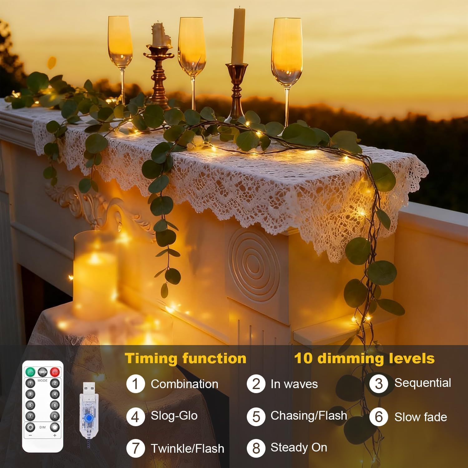 gresonic 180 cm, gałązki 96 diod LED ze sztucznym oświetleniem eukaliptusowym łańcuchy świetlne na choinkę do dekoracji domu na Boże Narodzenie (2 sztuki)