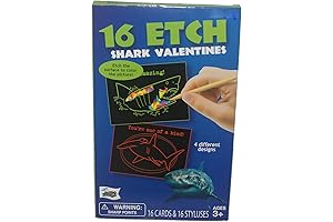 16 Etch Shark Valentines for Kids Classroom Exchange with Envelopes and Valentine Stickers