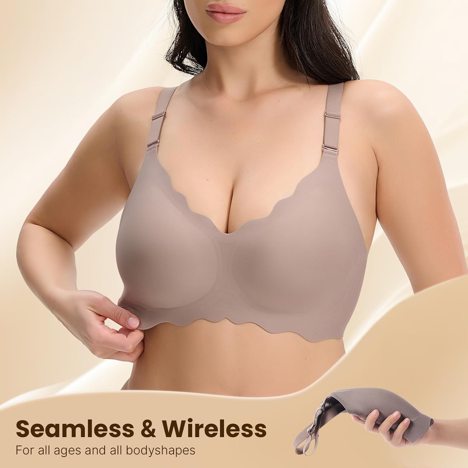 Bras No Underwire for Women Comfortable Wireless Seamless T Shirt Bras Wavy Edge Full Coverage Push Up Bra - Image 2