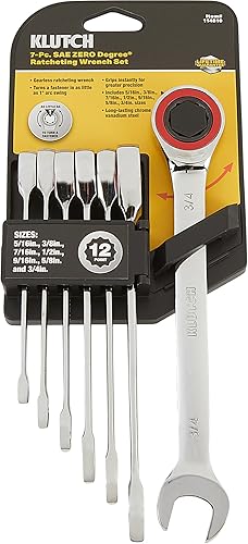Miniatura 2 de Klutch Juego de llaves de trinquete sin engranajes de grado cero, 7 piezas, 12 puntos, SAE