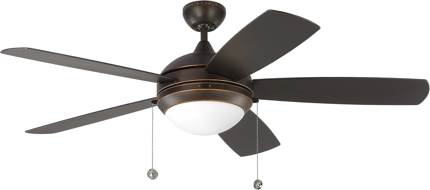 Crazy Deals Monte Carlo 5DIW52RBD Discus 52 Outdoor Ceiling Fan with LED Light and Pull Chain, 5 Blades, Roman Bronze