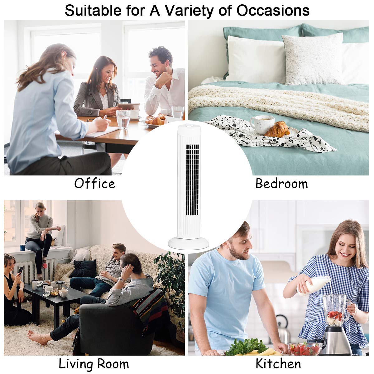 Ventilateur Tour Sans Pales 33 Cm - 2 Vitesses, Base Stable - Pour Chambre, Bureau, Salon - Portable Et Silencieux