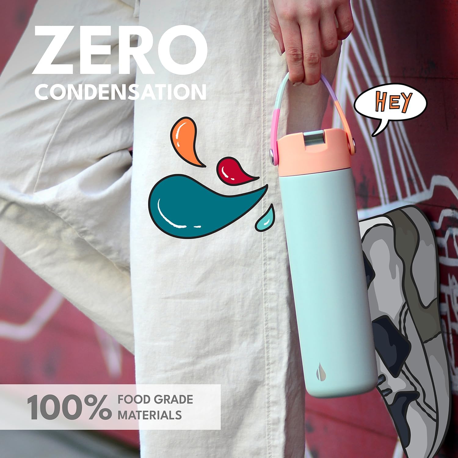 Elemental 24oz Insulated Water Bottle with Straw - 100% Leak-Proof Stainless Steel Core Water Bottles for Travel, Sports & Gym - Fits in Car Cup Holder - BPA Free Double Wall Insulation - Mint Sorbet - Image 8