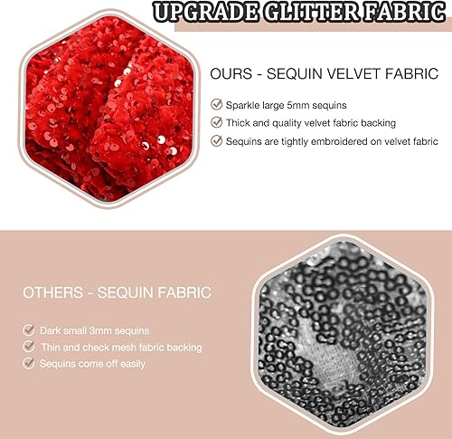 Miniatura 4 de PATYDEST Red Sequin Fabric Velvet Stretch Fabric by The Yard Glitter Sequin Fabric Sensory Wall Sequence Material Fabric Large Sequins Fabric Dress