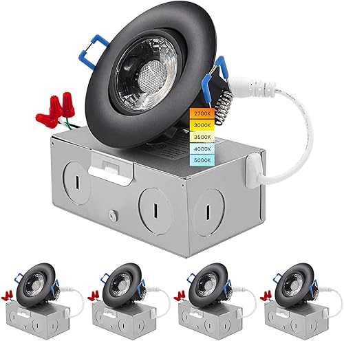Miniatura 9 de LUXRITE Luz empotrable LED cardán de 3 pulgadas con caja de conexiones, 5CCT color seleccionable 2700K-5000K, luces giratorias ajustables