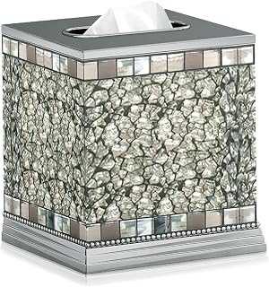 nu steel Iceberg Ice Stainless Steel Square Facial Tissue Box Holder for Bathroom Vanity Countertops,Bedroom Dressers-Glass Mosaic Ice Finish