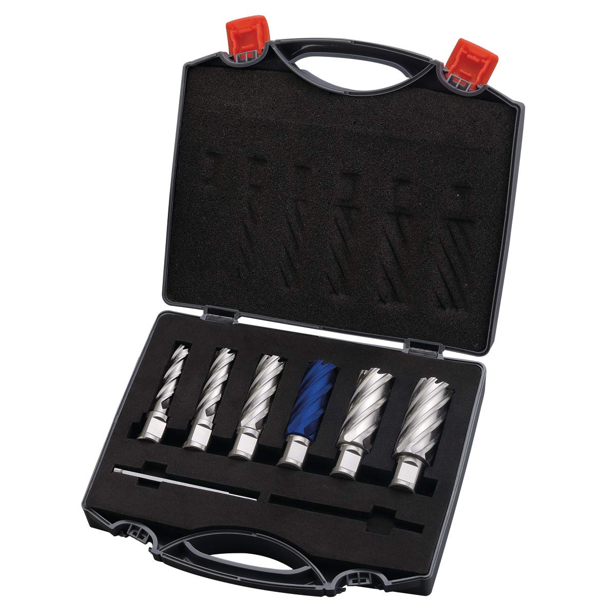 Optimum Kernbohrerset HSS-TiAlN 30 (6-teilig, ø 12/14/16/20/22/25 mm, Weldon, mit Auswerfstift), 3072010