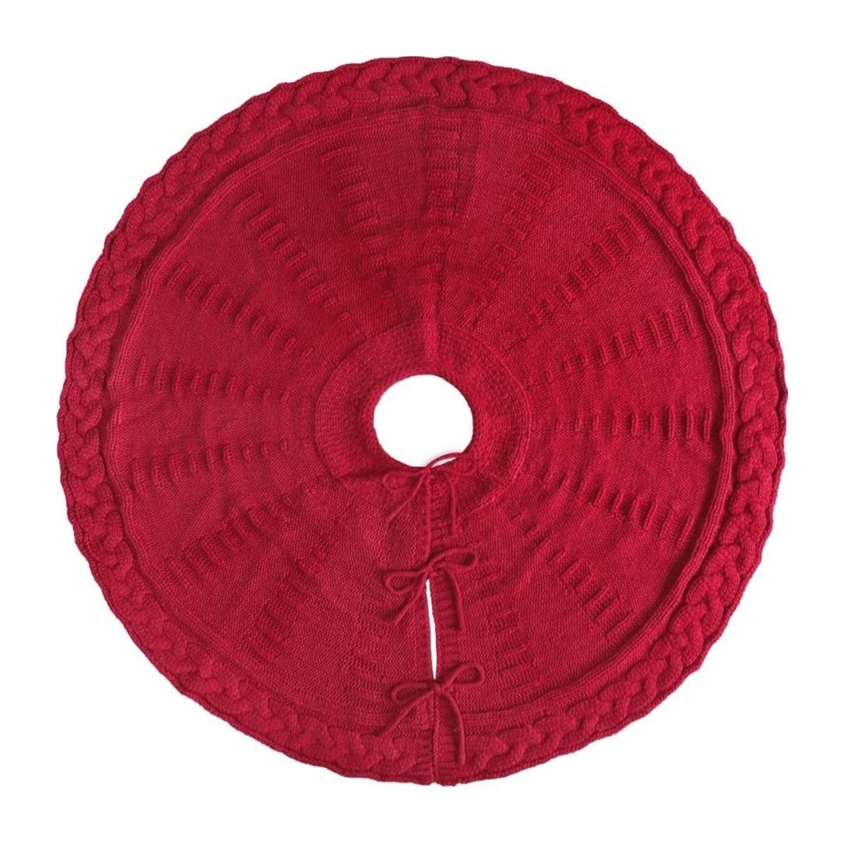 Tappeto Albero di Natale, Gonna per Albero di Natale 48 Pollici Lavorata A Maglia Spessa Decorazione Rustica per Feste Natalizie Festa Forniture(A-Red)